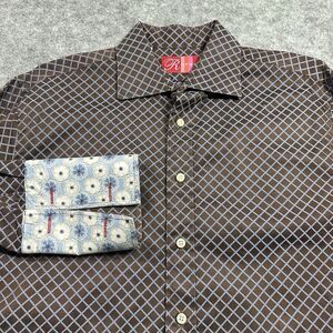 Vintage Rufus Dress Shirt Mens L Long Sleeve Brown Flip‎ Cuff USA Made